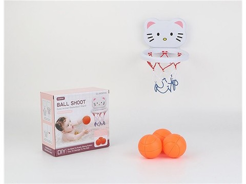 White cat with bathroom basketball frame (3 balls)