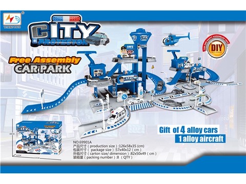 130pcs DIY assembled police parking lot with alloy car