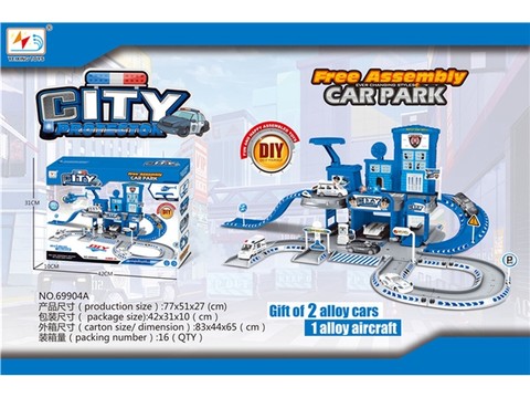 71pcs DIY assembled police parking lot with alloy car