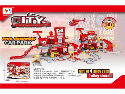 117pcs DIY assembled fire parking lot with alloy truck