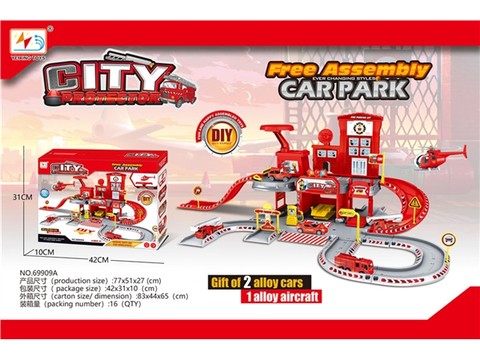 72pcs DIY assembled fire parking lot with alloy truck