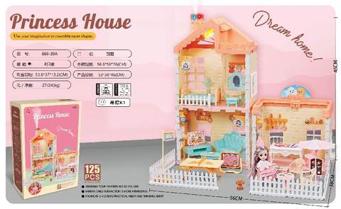 Self-assembled villa roof with light, chimney with spray and light +1 4.5-inch articulated doll