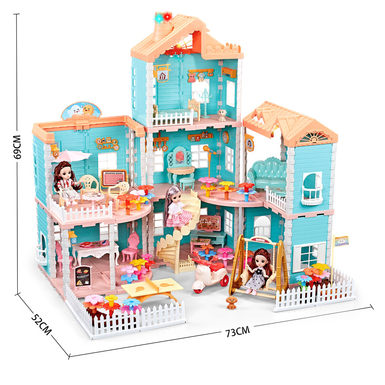 Self-installed villa house roof with light, chimney with spray and light + 4.5-inch joint doll 3 toys
