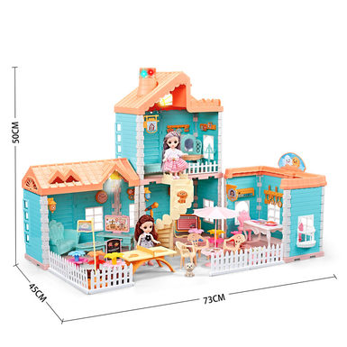 Self-installed villa house roof with light, chimney with spray and light + 4.5-inch joint doll 2 toys