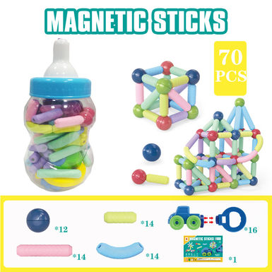 Magnetic rods + 70PCS (big milk bottles and cans) building blocks and educational toys