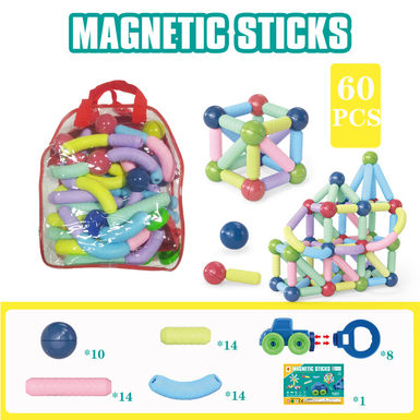 Magnetic rod + magnetic car 60PCS (handbag) building block educational toy