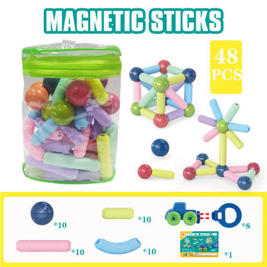 Magnetic rod + magnetic car 48PCS (cylinder bag) building block educational toy