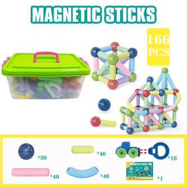 Magnetic rod + magnetic car 166PCS (large transparent box) building block educational toy