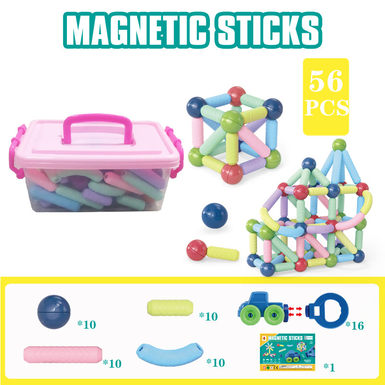 Magnetic rod + magnetic car 56PCS (medium transparent box) building block educational toy