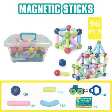 Magnetic rod + magnetic car 96PCS (large transparent box) building block educational toy