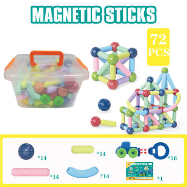 Magnetic rod + magnetic car 72PCS (medium transparent box) building block educational toy
