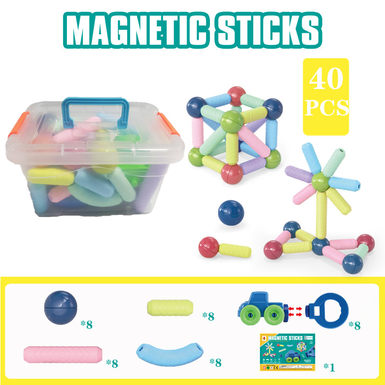 Magnetic rod + magnetic car 40PCS (small transparent box) building block educational toy