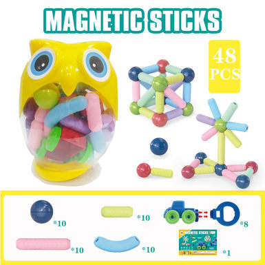 Magnetic rod + magnetic car 48PCS (owl can) building block educational toy