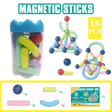 Magnetic rod 16PCS (Crown can) building block educational toy