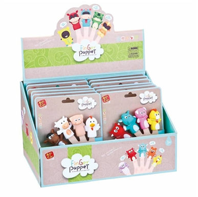 Animal finger puppets, 12-piece display box, slush plastic toys