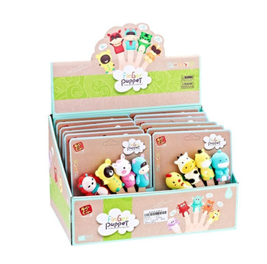 Cartoon finger puppet, 12-piece display box, slush plastic toys