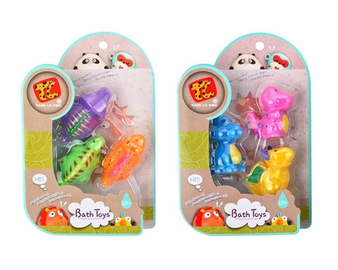 Three bathroom spray cartoon dinosaurs (two mixed) plastic enamelled toys