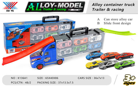 Alloy container trucks carry 12 alloy car toys with slides
