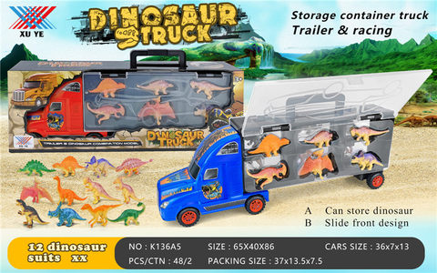 Receive 12 dinosaur truck scooter toys on the container truck