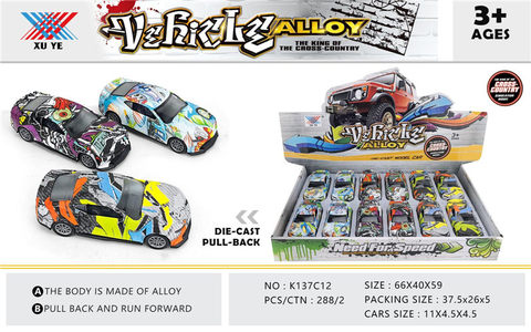 1:36 graffiti alloy return car (12 pieces) alloy car toy