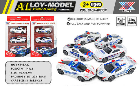1:50 alloy back force police car (3 pieces) alloy car toy
