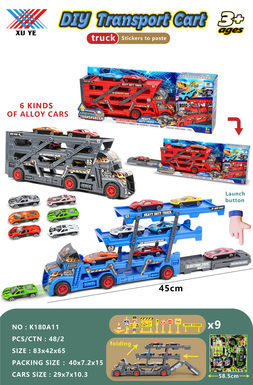 Folding container truck DIY sticker with alloy car toy (6 alloy cars 9 road sign 1 map)