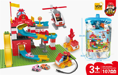 Fire track compatible Lego large particle building block toys educational building block toys (107PCS)