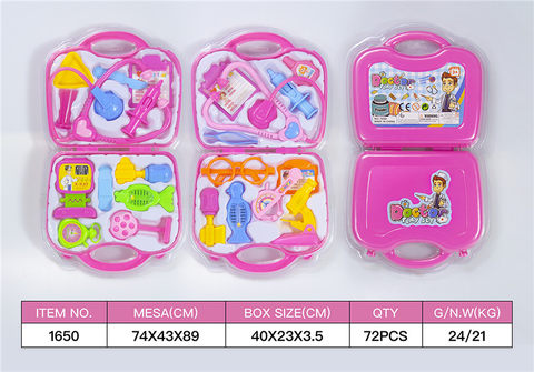 The unfolding box of medical equipment has been mixed with two kinds of toys.