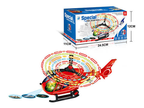 Electric universal fire alarm helicopter, 8 flashing lights + music + front projection