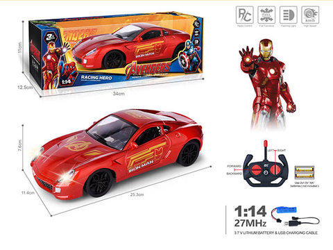27MHz 1:14 Four-way car with lights, UV paint, bright window chair seat, Ferrari simulation remote control car (Iron Man), battery