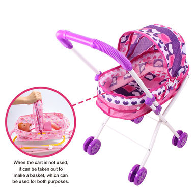 Two-in-one baby sunshade trolley + hand basket (white iron purple cloth)