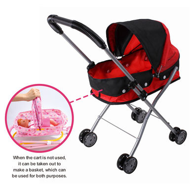 Two-in-one baby sunshade trolley + hand basket (silver pipe)