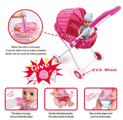 12 dolls + two-in-one baby sunshade trolley (dolls drink water to pee, with bottles, toilets and diapers)