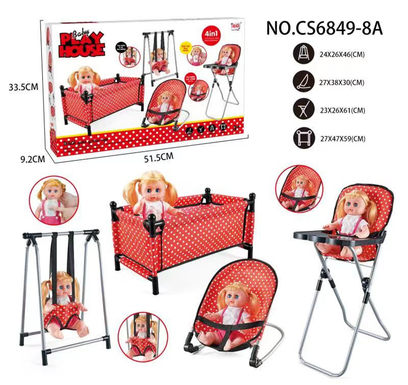 Combined four-piece set (bed, swing, dining chair, rocking chair) + 14IC doll