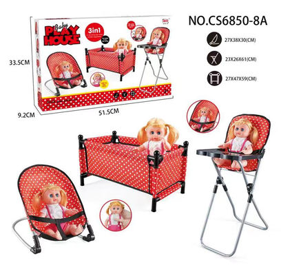 Combination of three-piece set (bed, dining chair, rocking chair) + 14IC doll