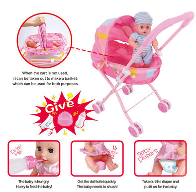 12 dolls + two-in-one baby sunshade trolley (dolls drink water to pee, with bottles, toilets and diapers)