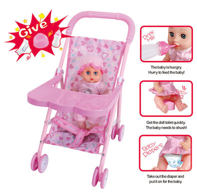 12 dolls + baby sunshade trolley (dolls drink water and pee, with bottles, toilets and diapers)