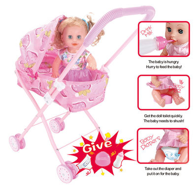14 dolls + baby sunshade trolley (dolls drink water and pee, with bottles, toilets and diapers)