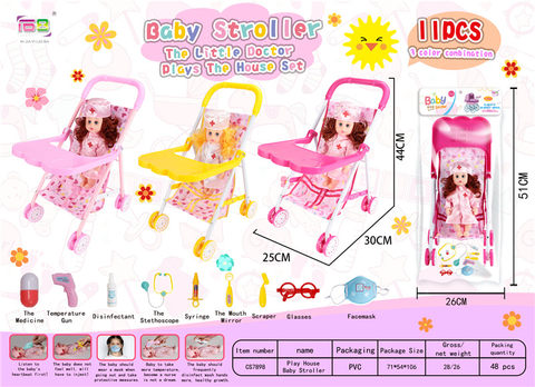12 Nurse doll + baby table trolley (with 9 pieces of medical supplies) Three-color mixed