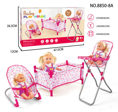 Combination of three-piece set (bed, dining chair, rocking chair) + 14IC doll