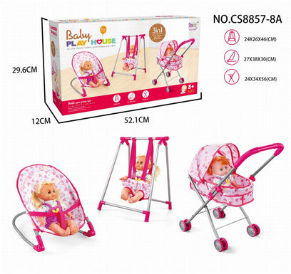 Combination of three-piece set (iron trolley, swing, rocking chair) + 14IC doll