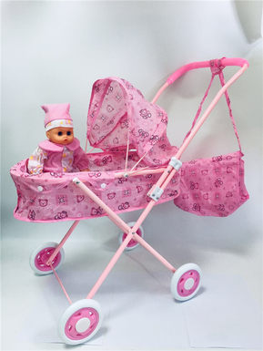 Baby sunshade trolley + handbag + 14 dolls (iron) EVA wheel
