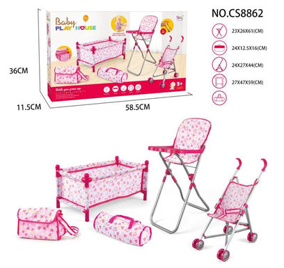 Five-piece set (iron trolley, bed, dining chair, schoolbag, handbag)