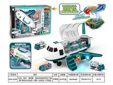 灯光、音乐、喷雾、变形合金收纳环卫飞机（配1路标+6只合金车）（4颗1.5V电池）（不包电） 电动玩具