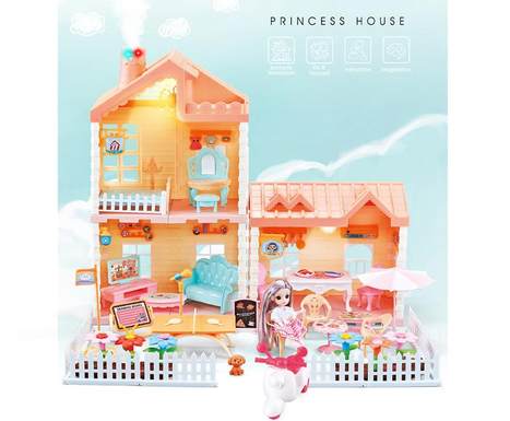Self-installed villa house toy roof with lighting chimney with spray and light + 4.5-inch joint doll a child's birthday present