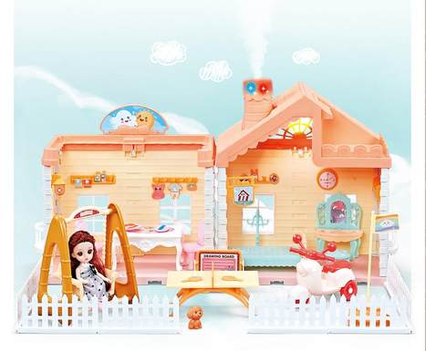 Self-installed villa house toy roof with lighting chimney with spray and light + 4.5-inch joint doll a girl passes every toy