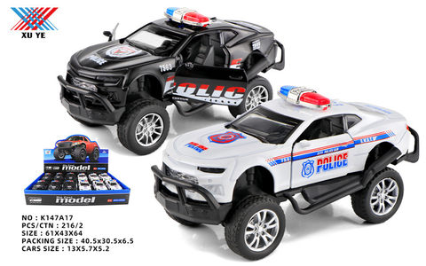 1:32 Alloy car, toy off-road bumblebee police car, pull back to open the door (pack of 12 cars)