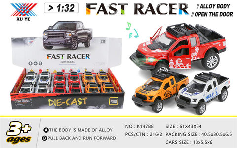 1:32 Alloy car Ford F150 pulls back to open the door, lights and music (12 packs)