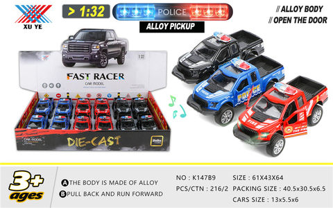 1:32 Ford F150 alloy car pulls back to open the door, lights and music (12 packs)