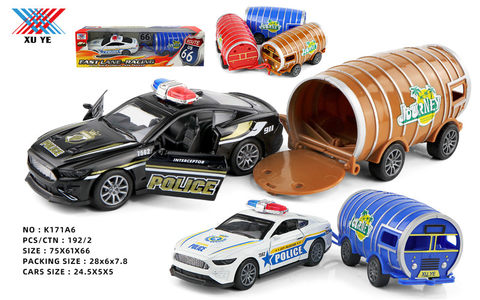 1:32 Alloy Mustang police car trailer pulls back to open the door (1 pack)